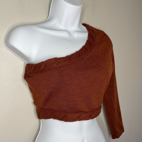 VICTOR GLEMAUD Sweater Womens Medium M Brown One Shoulder Cropped Wool - Picture 6 of 12